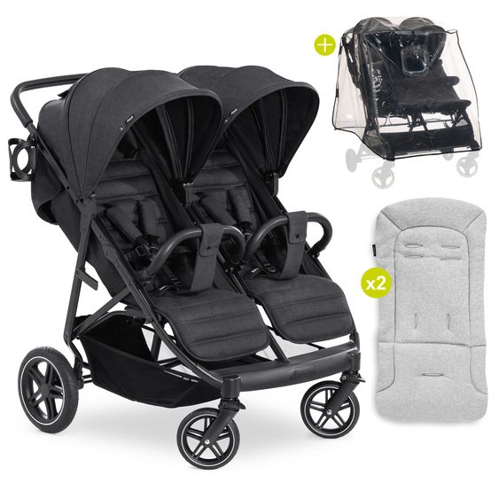 Hauck Poussette Double Up Town Duo - incl. 2x Coussin Confort Siège & Protection Pluie - Noir Mélangé