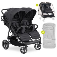 Poussette Double Up Town Duo - incl. 2x Coussin Confort Siège & Protection Pluie - Noir Mélangé