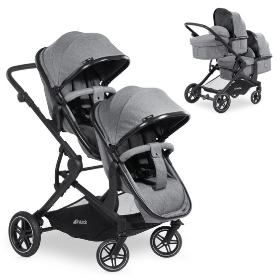 Hauck Twin stroller Atlantic Twin (incl. baby bath for newborn) - up to 36 kg loadable - Melange Grey