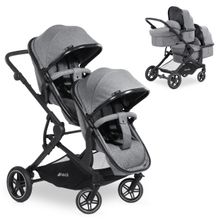 Zwillingskinderwagen Atlantic Twin (inkl. Babywanne für Neugeborene) - bis 36 kg belastbar - Melange Grey