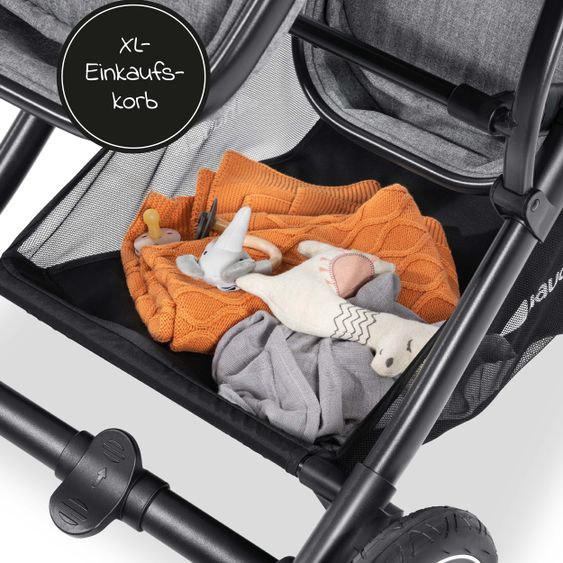 Hauck Twin stroller Atlantic Twin (incl. baby bath for newborn) - up to 36 kg loadable - Melange Grey