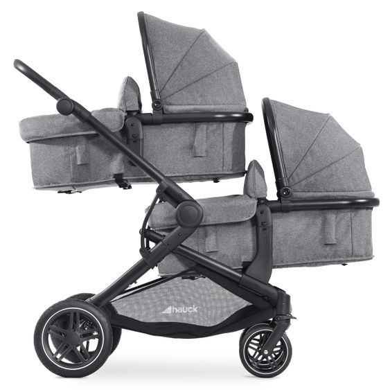 Hauck Twin stroller Atlantic Twin (incl. baby bath for newborn) - up to 36 kg loadable - Melange Grey