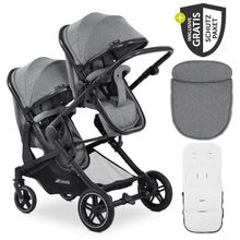 Zwillingskinderwagen Atlantic Twin inkl. Sommer-Schutzpaket (2x Sonnensegel & 2x Mückennetz) - Melange Grey