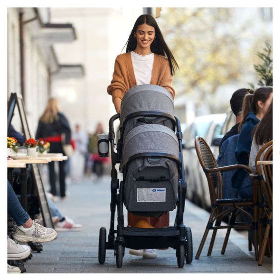 Hauck Zwillingskinderwagen Atlantic Twin inkl. Sommer-Schutzpaket (2x Sonnensegel & 2x Mückennetz) - Melange Grey