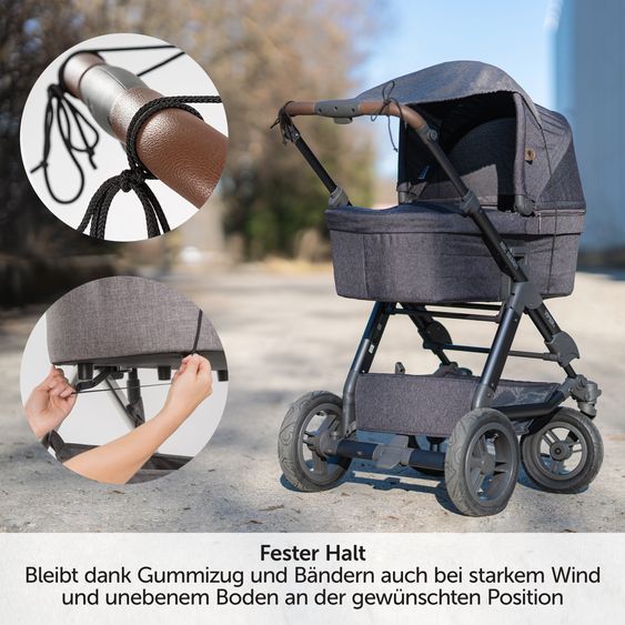 Hauck Zwillingskinderwagen Atlantic Twin inkl. Sommer-Schutzpaket (2x Sonnensegel & 2x Mückennetz) - Melange Grey