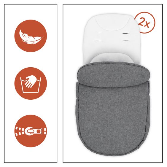 Hauck Zwillingskinderwagen Atlantic Twin inkl. Sommer-Schutzpaket (2x Sonnensegel & 2x Mückennetz) - Melange Grey