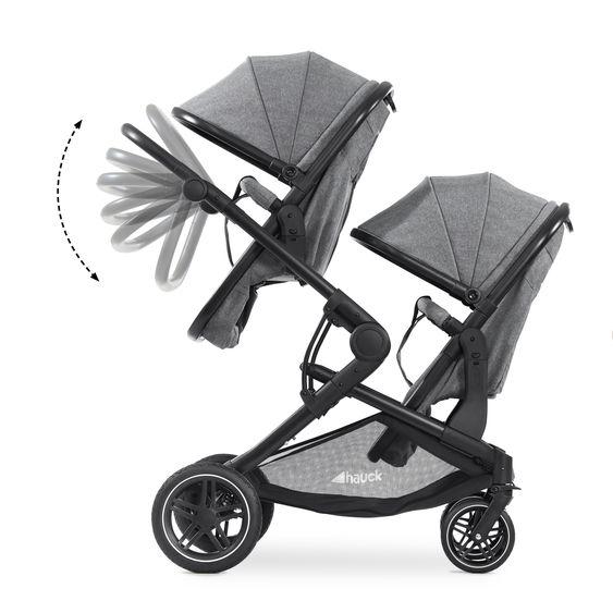 Hauck Zwillingskinderwagen Atlantic Twin inkl. Sommer-Schutzpaket (2x Sonnensegel & 2x Mückennetz) - Melange Grey