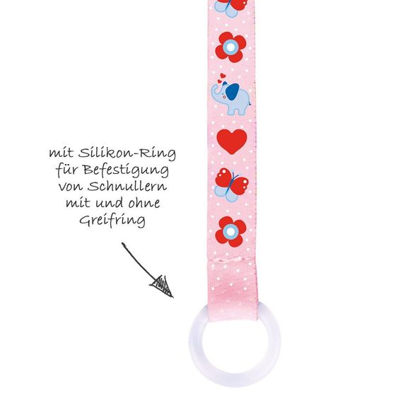 Heimess Schnullerband Elefant - Rosa