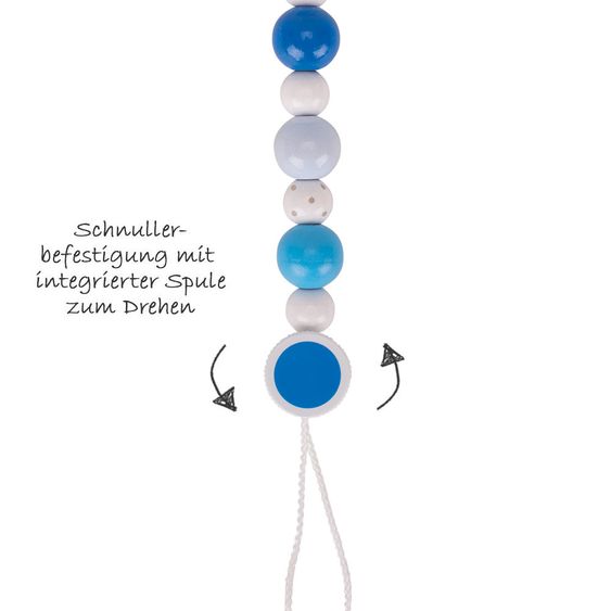 Heimess Schnullerkette aus Holz - Blau Grau Weiß