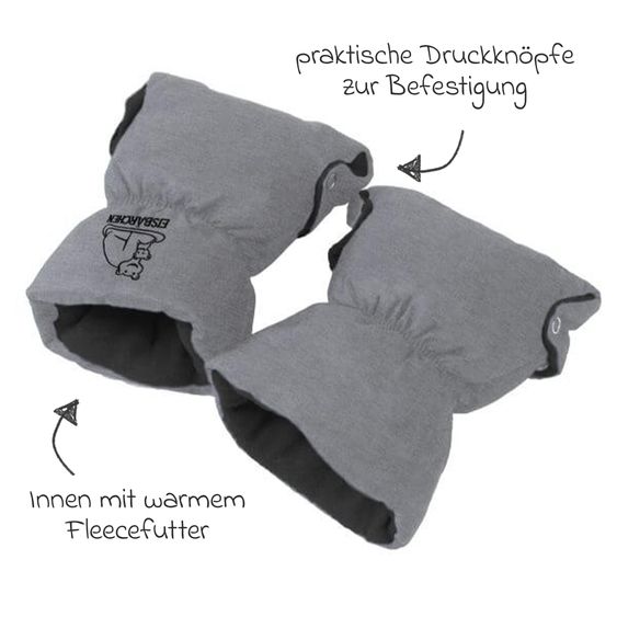 Heitmann Hand warmer / gloves baby carriage muff polar bear - light gray-mottled