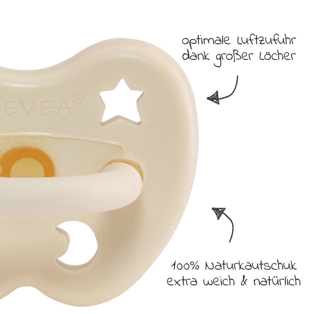 HEVEA Schnuller aus Naturkautschuk - kiefergerecht - Stern & Mond - Milky White - Gr. 0-3 M