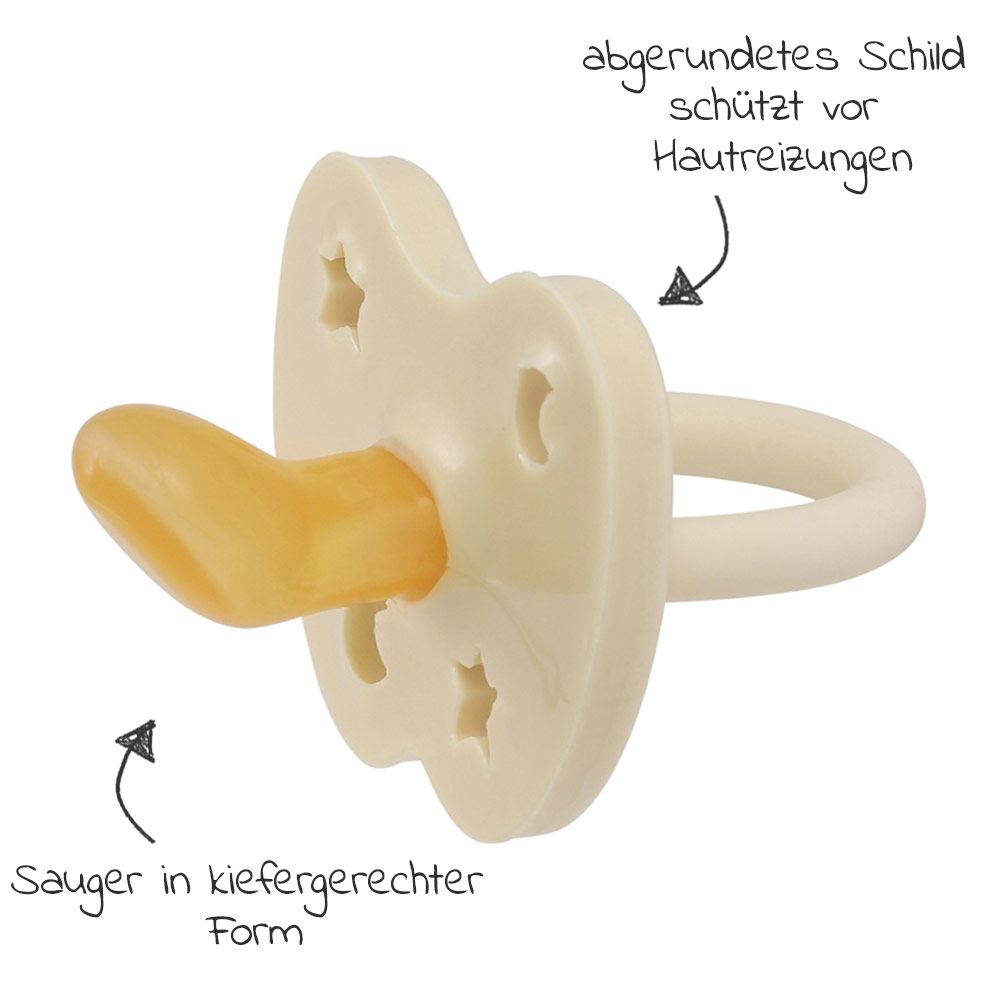 HEVEA Schnuller aus Naturkautschuk - kiefergerecht - Stern & Mond - Milky White - Gr. 0-3 M
