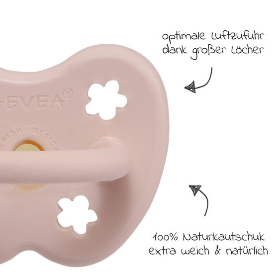 HEVEA Pacifier natural rubber - round - Flower - Powder Pink - size 0-3 M