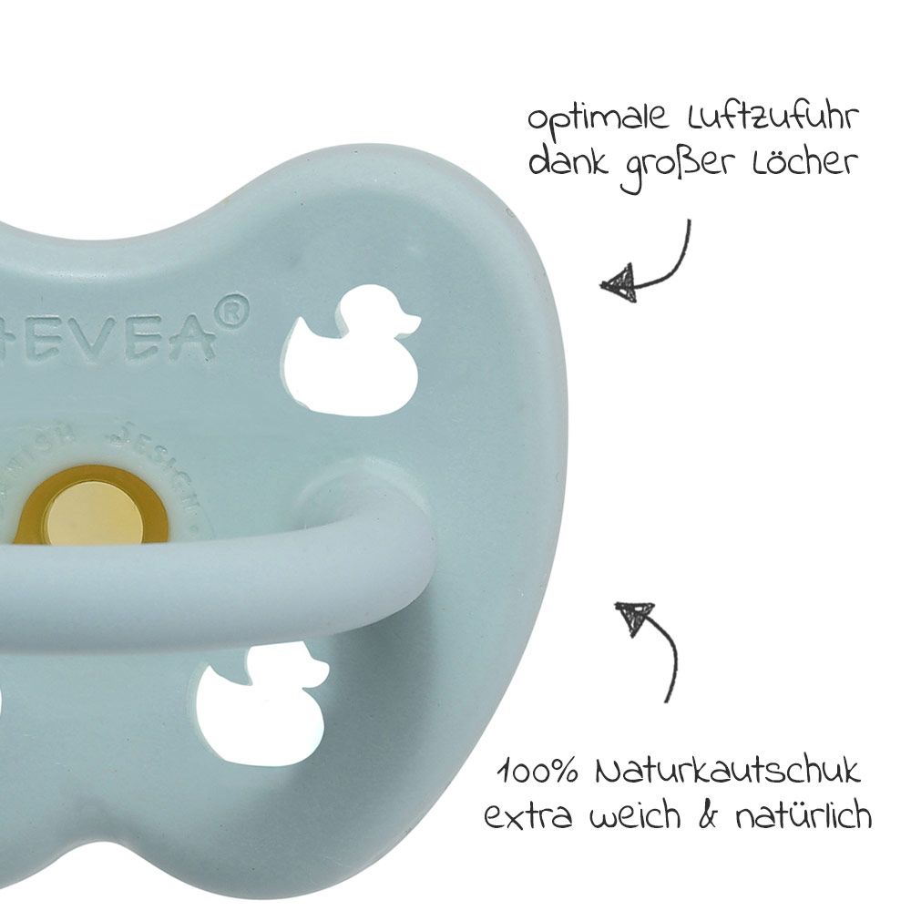 HEVEA Schnuller aus Naturkautschuk - rund - Ente - Baby Blue - Gr. 0-3 M