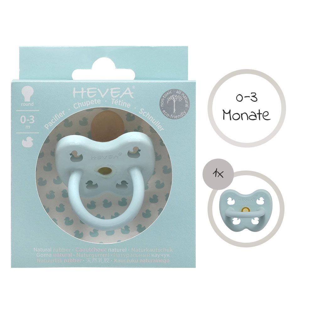 HEVEA Schnuller aus Naturkautschuk - rund - Ente - Baby Blue - Gr. 0-3 M