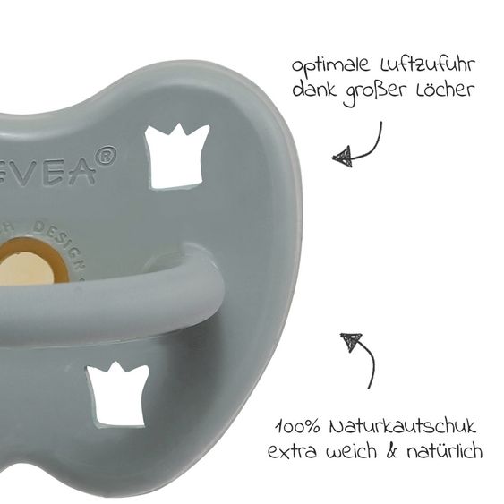 HEVEA Schnuller aus Naturkautschuk - rund - Krone - Gorgeous Grey - Gr. ab 3 M