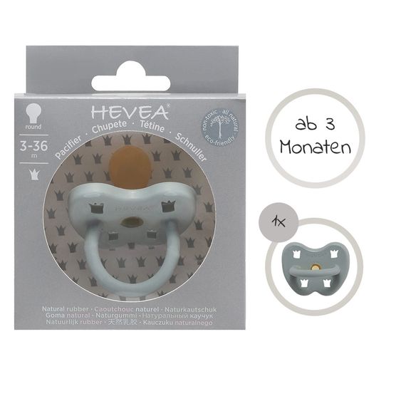 HEVEA Schnuller aus Naturkautschuk - rund - Krone - Gorgeous Grey - Gr. ab 3 M