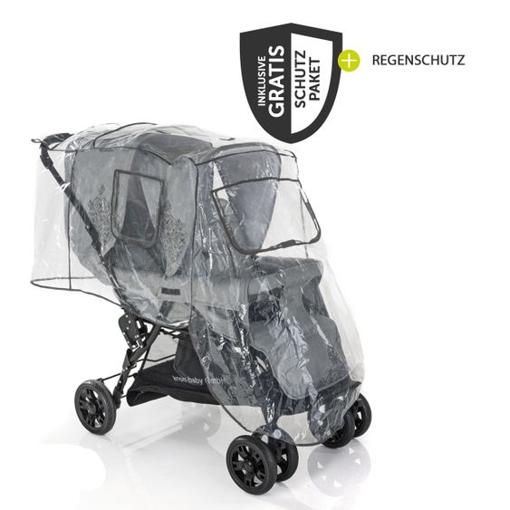 Hoco Geschwister & Zwillingskinderwagen Tandem Exklusiv inkl. 3 in 1 Babywanne & Gratis Regenschutz - Linen Dark Grey