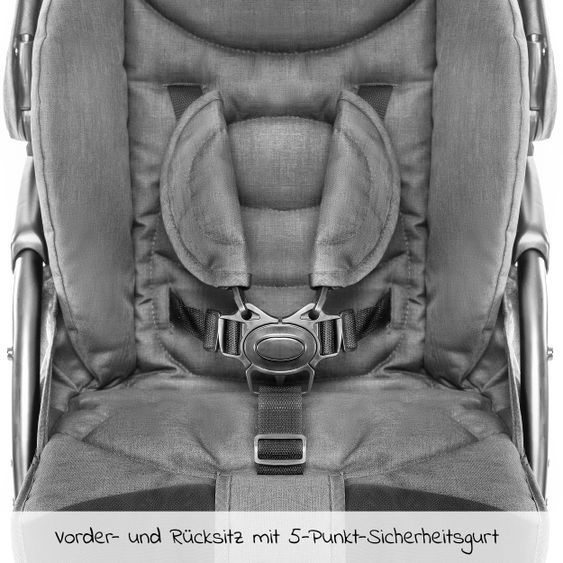 Hoco Geschwister & Zwillingskinderwagen Tandem Exklusiv inkl. 3 in 1 Babywanne & Gratis Regenschutz - Linen Dark Grey