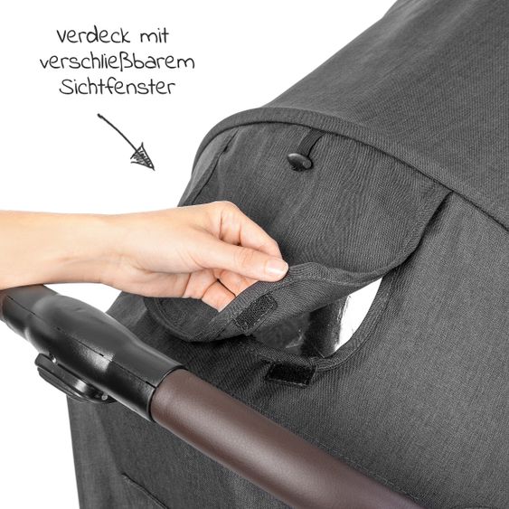 Hoco Geschwister & Zwillingskinderwagen Tandem Exklusiv inkl. 3 in 1 Babywanne & Gratis Regenschutz - Linen Dark Grey