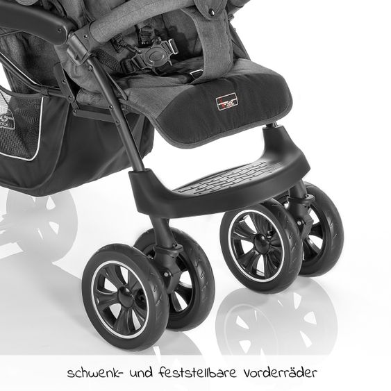 Hoco Geschwister & Zwillingskinderwagen Tandem Exklusiv inkl. 3 in 1 Babywanne & Gratis Regenschutz - Linen Dark Grey