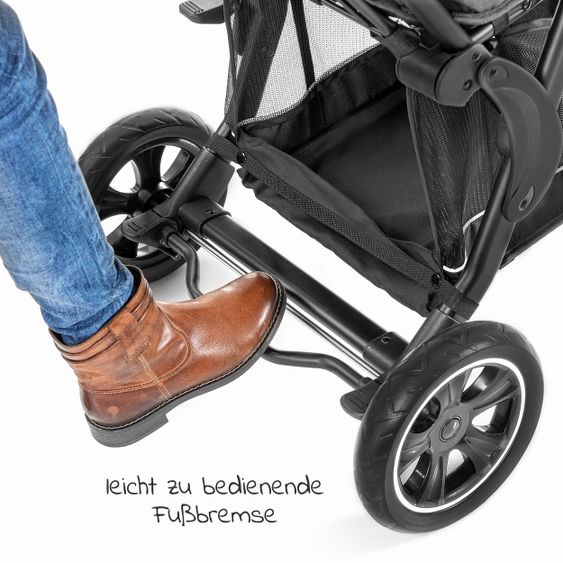 Hoco Geschwister & Zwillingskinderwagen Tandem Exklusiv inkl. 3 in 1 Babywanne & Gratis Regenschutz - Linen Dark Grey