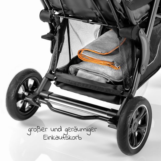 Hoco Geschwister & Zwillingskinderwagen Tandem Exklusiv inkl. 3 in 1 Babywanne & Gratis Regenschutz - Linen Dark Grey