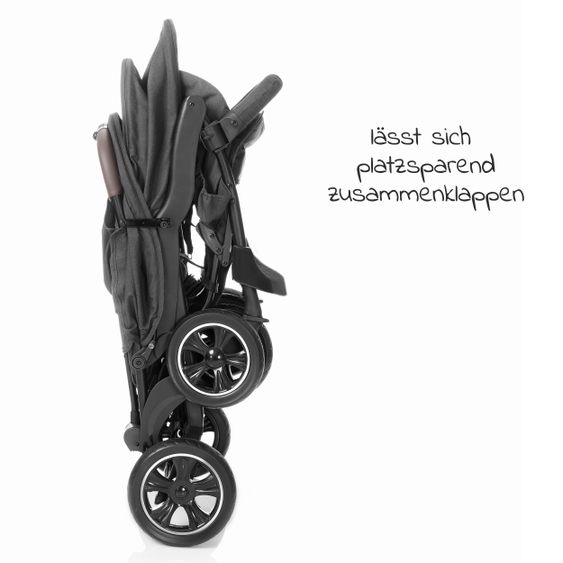 Hoco Geschwister & Zwillingskinderwagen Tandem Exklusiv inkl. 3 in 1 Babywanne & Gratis Regenschutz - Linen Dark Grey