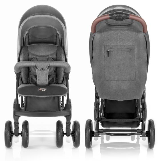 Hoco Geschwister & Zwillingskinderwagen Tandem Exklusiv inkl. 3 in 1 Babywanne & Gratis Regenschutz - Linen Dark Grey