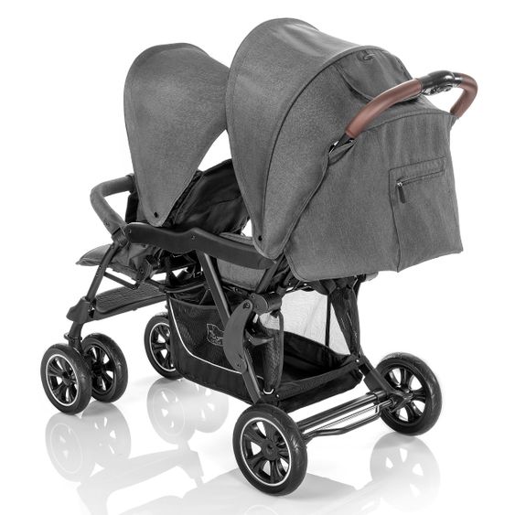 Hoco Geschwister & Zwillingskinderwagen Tandem Exklusiv inkl. 3 in 1 Babywanne & Gratis Regenschutz - Linen Dark Grey