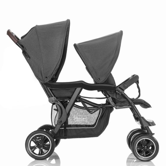 Hoco Geschwister & Zwillingskinderwagen Tandem Exklusiv inkl. 3 in 1 Babywanne & Gratis Regenschutz - Linen Dark Grey