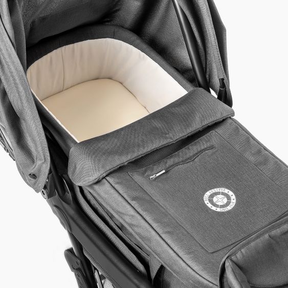 Hoco Geschwister & Zwillingskinderwagen Tandem Exklusiv inkl. 3 in 1 Babywanne & Gratis Regenschutz - Linen Dark Grey