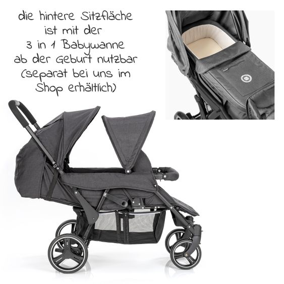 Hoco Geschwister- & Zwillingskinderwagen Tandem Exklusiv - Linen Dark Grey