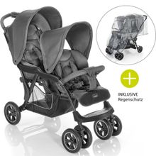 Geschwister & Zwillingskinderwagen Tandem Exklusive & Gratis Regenschutz - Linen Dark Grey