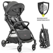 Passeggino da viaggio Quick Folder con chiusura automatica e funzione lievitazione a soli 6,8 kg + pacchetto accessori XXL - Grigio scuro