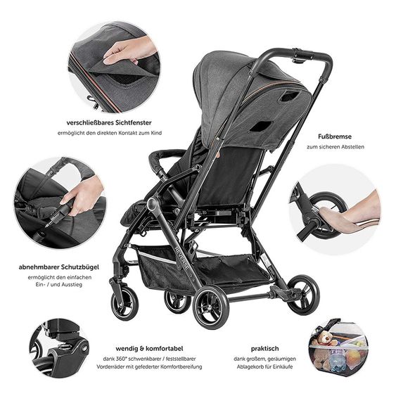 Hoco Reisebuggy / Buggy Reverse mit umsetzbarer Sitzeinheit, klein faltbar - Dark Grey