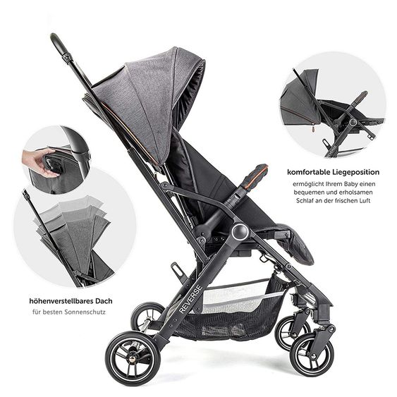 Hoco Reisebuggy / Buggy Reverse mit umsetzbarer Sitzeinheit, klein faltbar - Dark Grey