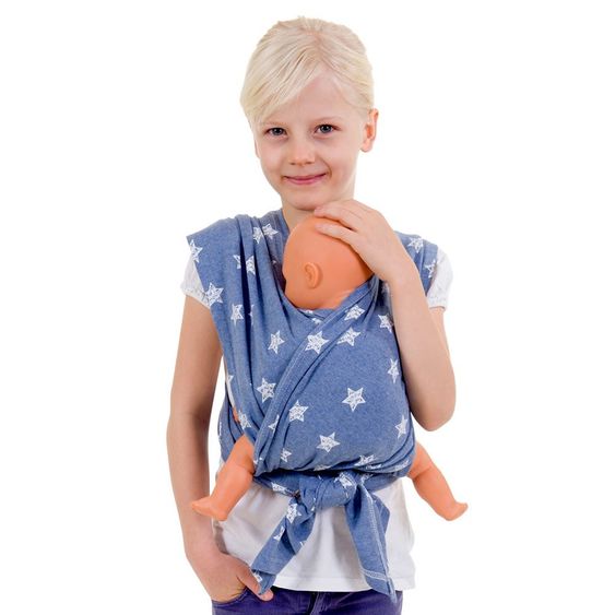 Hoppediz Dolls sling - Chalk Print Stars - Blue Melange