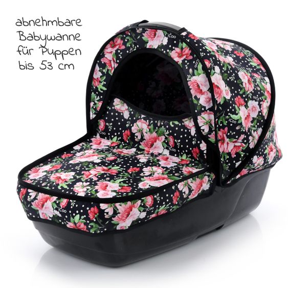 iCoo Puppenwagen Boston 2in1 mit faltbarer Babywanne (für Puppen bis 53 cm) - Dotty Rose