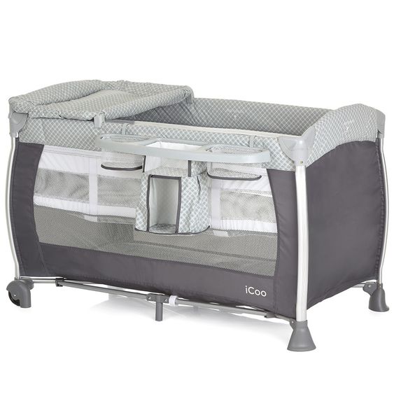 iCoo Reisebett-Set Starlight (inkl. 2. Ebene, Wickelauflage, Pflegebox) - Diamond Grey