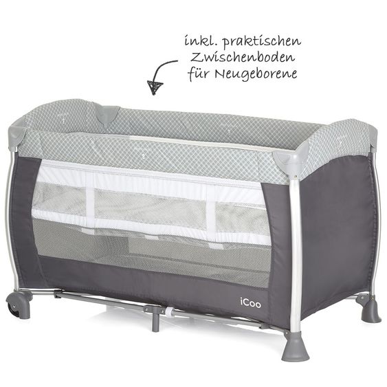iCoo Reisebett-Set Starlight (inkl. 2. Ebene, Wickelauflage, Pflegebox) - Diamond Grey
