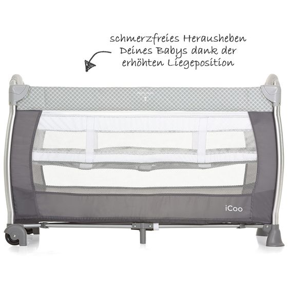 iCoo Reisebett-Set Starlight (inkl. 2. Ebene, Wickelauflage, Pflegebox) - Diamond Grey
