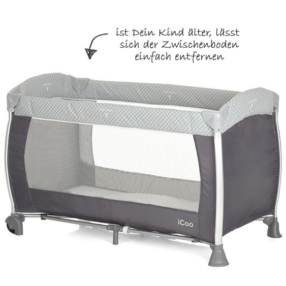 iCoo Reisebett-Set Starlight (inkl. 2. Ebene, Wickelauflage, Pflegebox) - Diamond Grey