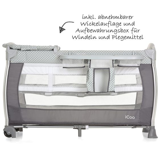 iCoo Reisebett-Set Starlight (inkl. 2. Ebene, Wickelauflage, Pflegebox) - Diamond Grey