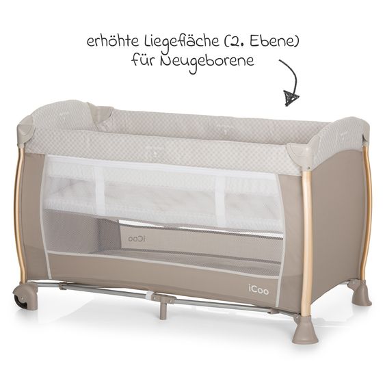 iCoo Reisebett Starlight (inkl. 2. Ebene, Wickelauflage, Pflegebox) - Diamond Beige