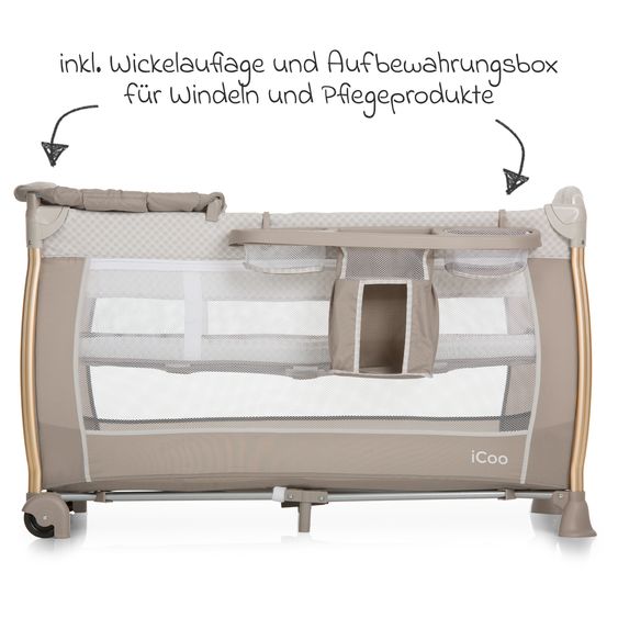 iCoo Reisebett Starlight (inkl. 2. Ebene, Wickelauflage, Pflegebox) - Diamond Beige