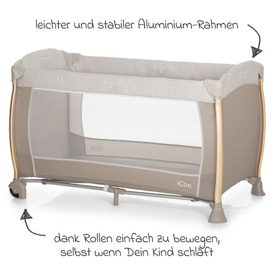 iCoo Reisebett Starlight (inkl. 2. Ebene, Wickelauflage, Pflegebox) - Diamond Beige