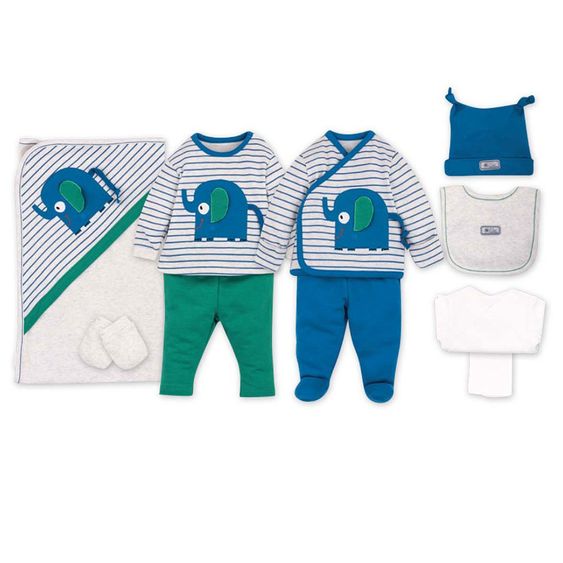 idilbaby Erstausstattungsset 10-tlg. - Elefant - Blau / Grün - Gr. 0m