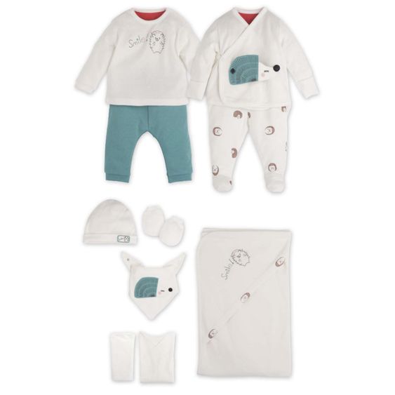idilbaby Erstausstattungsset 10-tlg. - Igel - Creme / Grün - Gr. 0m