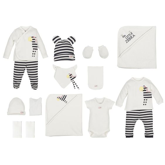 idilbaby Erstausstattungsset 15-tlg. - Zebra - Creme / Schwarz - Gr. 0m